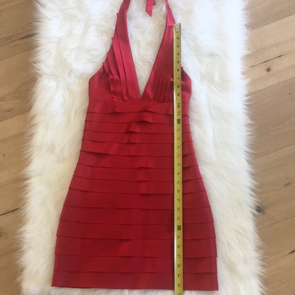 BCBG Maxazria Bodycon Raw Edge Stripe Halter Dress - Picture 5 of 8